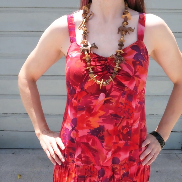 Vintage Sunset Orange & Red Hawaiian Dress - Picture 3 of 5